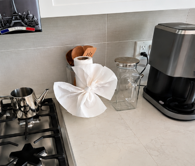 Spotless kitchen countertop with organized utensils